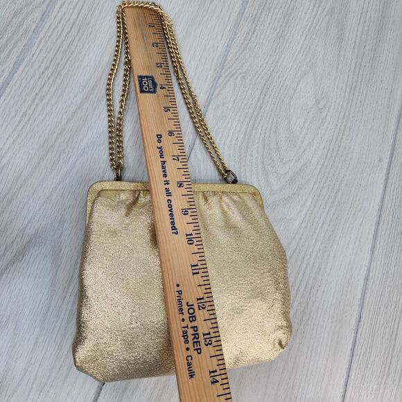Vintage 60s 70s Gold Lame Evening Clutch Purse 6" Chain Strap Sparkly Holiday - Picture 16 of 16